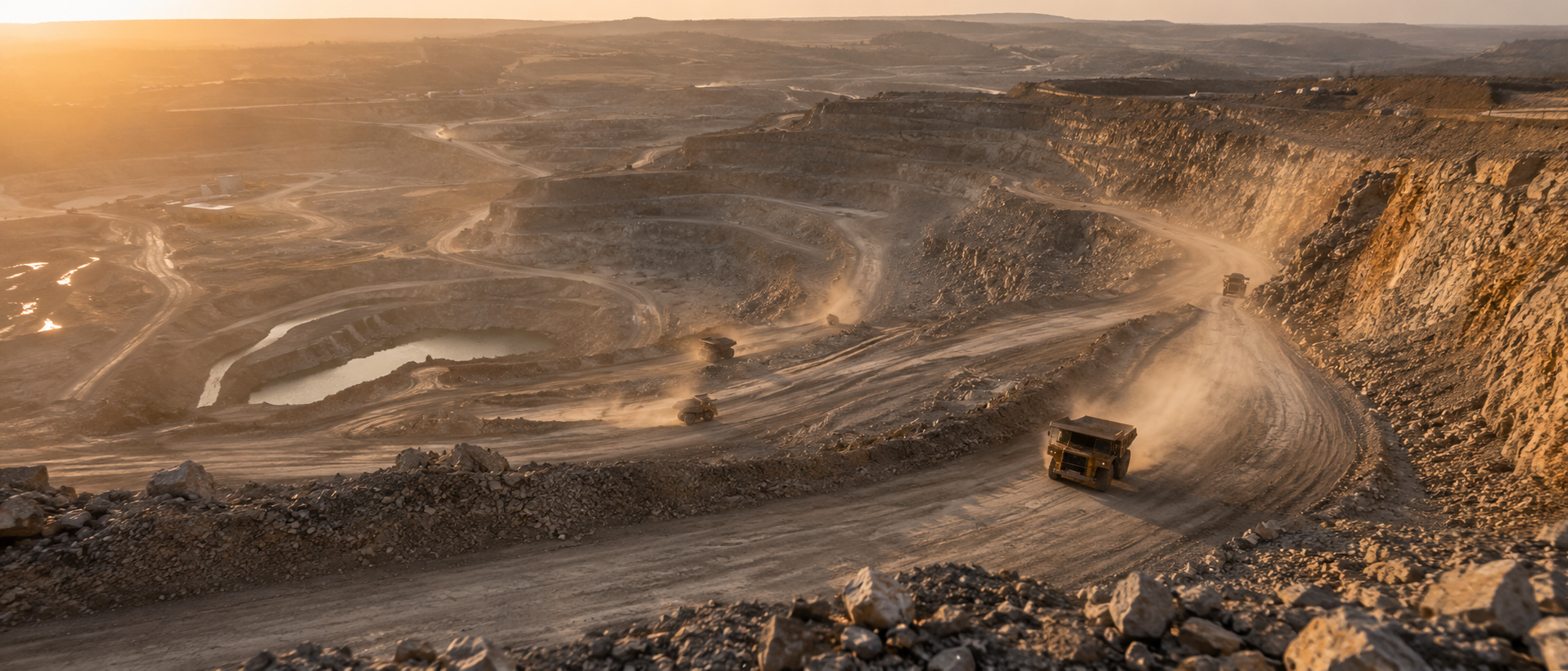 Mine à ciel ouvert et camions de halage